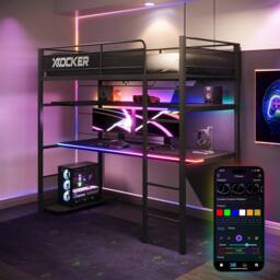 X Rocker Battlebunk RGB LED Single High Sleeper Gaming Bunk Bed with Desk in Black - thumbnail 1