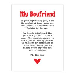"Artery8 Love Poem Cat Lover Boyfriend Romantic Poetry Fun Wall Art Print in White - Size: W24"" x H32""" - thumbnail 1