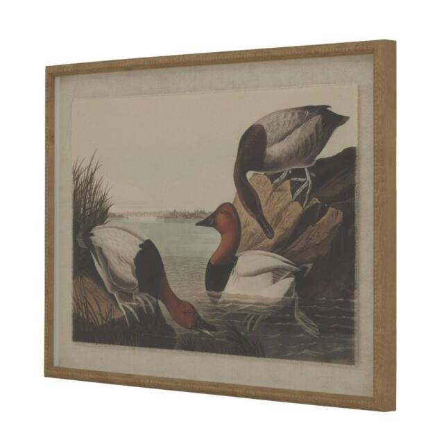 Hill Interiors Flora & Fauna Collection Pochards Beaded Linen Framed Wall Art in Dark Brown - image 1