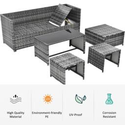 BTM Outdoor 4-6 Seater Garden Furniture Lounge Set, Rattan Sofa for Patio in Grey - thumbnail 8