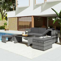 BTM Outdoor 4-6 Seater Garden Furniture Lounge Set, Rattan Sofa for Patio in Grey - thumbnail 6