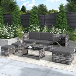 BTM Outdoor 4-6 Seater Garden Furniture Lounge Set, Rattan Sofa for Patio in Grey - thumbnail 1
