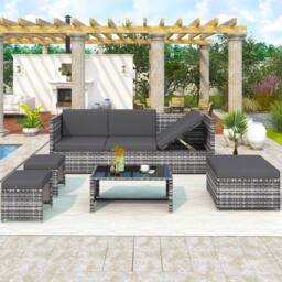 BTM Outdoor 4-6 Seater Garden Furniture Lounge Set, Rattan Sofa for Patio in Grey - thumbnail 3