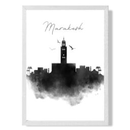 ARTZE Marakesh Watercolour Skyline City Framed Print SIZE: A4 with White Frame in Black - thumbnail 1