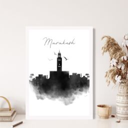 ARTZE Marakesh Watercolour Skyline City Framed Print SIZE: A4 with White Frame in Black - thumbnail 2