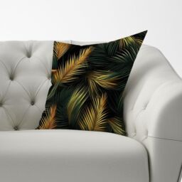 Warren Reed - Designer Golden Palm Leaves Cushions in Green - Size: 60 cm x 60 cm - thumbnail 2