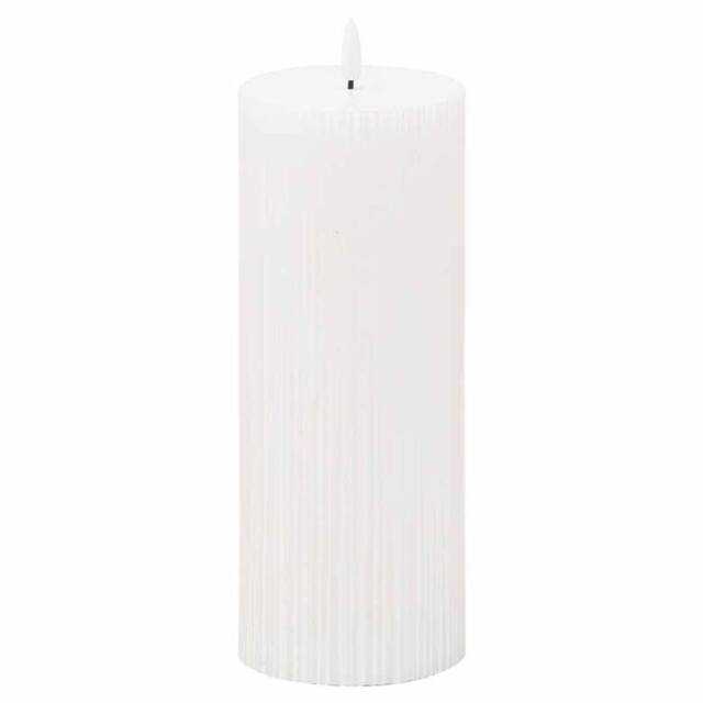Lemon Pavilion Furniture and Decor Luxe Natural Glow 3.5x9 Texture Ribbed LED Candle - L9 x W9 x H23 cm in White
