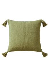 Homescapes Pure Handmade Cotton Muslin Cushion with Cover - 45 x 45 cm in Pale Green - Size: 45 cm x 45 cm - thumbnail 1