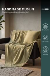 Homescapes Pure Handmade Cotton Muslin Cushion with Cover - 45 x 45 cm in Pale Green - Size: 45 cm x 45 cm - thumbnail 3