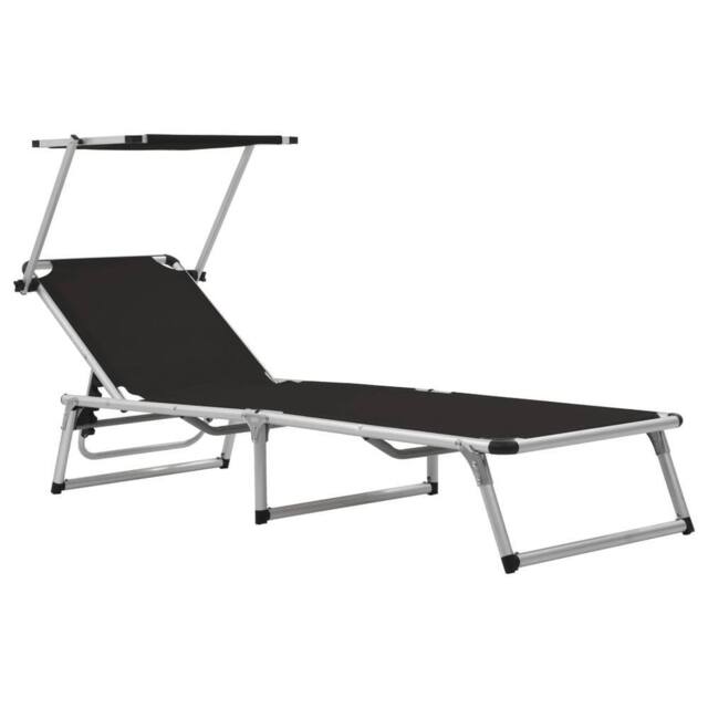 Berkfield Home Folding Sun Loungers with Roof 2 pcs Aluminium&Textilene Black - image 1