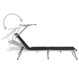 Berkfield Home Folding Sun Loungers with Roof 2 pcs Aluminium&Textilene Black - thumbnail 5