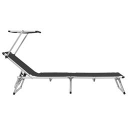 Berkfield Home Folding Sun Loungers with Roof 2 pcs Aluminium&Textilene Black - thumbnail 4