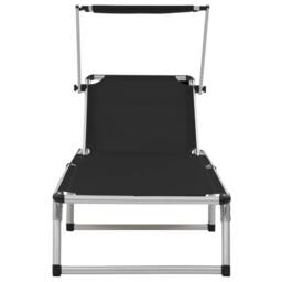 Berkfield Home Folding Sun Loungers with Roof 2 pcs Aluminium&Textilene Black - thumbnail 3