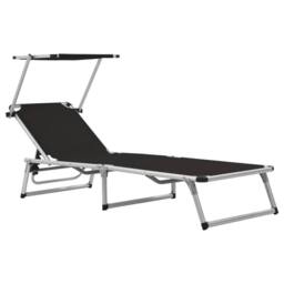 Berkfield Home Folding Sun Loungers with Roof 2 pcs Aluminium&Textilene Black - thumbnail 1