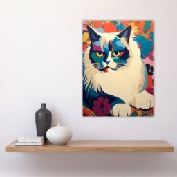 Artery8 Wall Art Print Ragdoll Cat With Flowers Pet Portrait Teal Blue Purple Orange Floral Artwork Vibrant Bold Bright Colourful Painting Poster - thumbnail 4