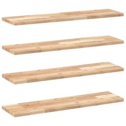 Berkfield Home Floating Shelves 4 pcs 100x20x2 cm Untreated Solid Wood Acacia in Brown - Size: 100 x 20 x 2 cm - thumbnail 2