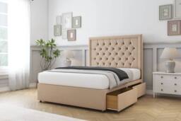 "Sloomy Amberley Naples Divan Bed Base 2 Drawers Left Side With 26"" Strutted Headboard & 12"" Matching Footboard in Pink - Size: Super King" - thumbnail 4