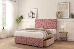 "Sloomy Amberley Naples Divan Bed Base 2 Drawers Left Side With 26"" Strutted Headboard & 12"" Matching Footboard in Pink - Size: Super King" - thumbnail 2