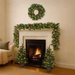 Marco Paul 4pc Pre Lit Pine & Red Berry Christmas Decoration Set in Green