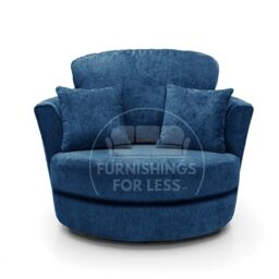 Furnishings For Less UK Monaco Chenille Fabric Swivel Chair 360 Rotation Foam Single Seater in Blue