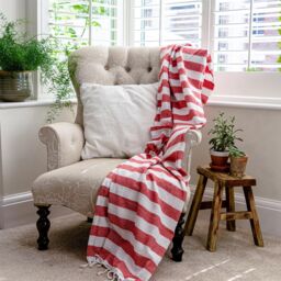 Nicola Spring 100% Cotton Bath Towel Turkish Style Hamman Beach Towel Bath Sheet - 170 x 90cm in Red - thumbnail 6