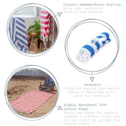 Nicola Spring 100% Cotton Bath Towel Turkish Style Hamman Beach Towel Bath Sheet - 170 x 90cm in Red - thumbnail 2