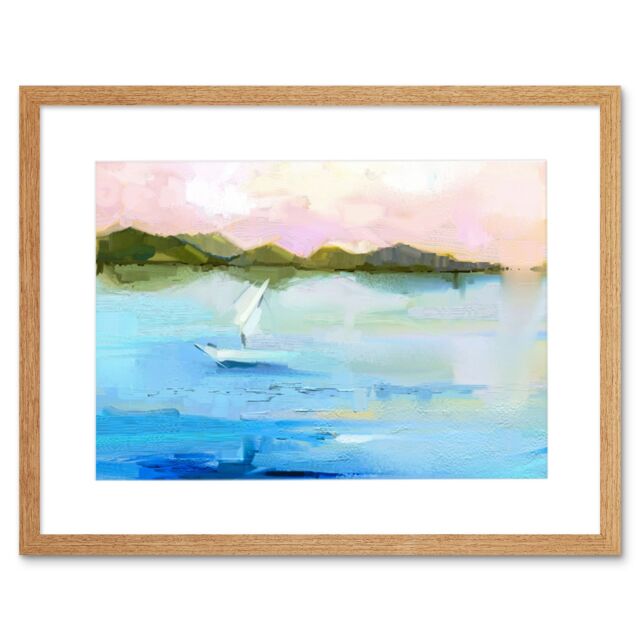 "Artery8 Wall Art Print Abstract Seascape with Boat Art Framed 9x7 inch in Beige - Size: W7"" x H9""" - image 1