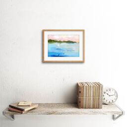 "Artery8 Wall Art Print Abstract Seascape with Boat Art Framed 9x7 inch in Beige - Size: W7"" x H9""" - thumbnail 2