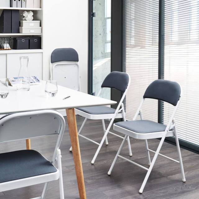Wyld and Coco Set of 4 Folding Chairs - White Frame Dark Grey Cushions - image 1