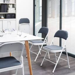 Wyld and Coco Set of 4 Folding Chairs - White Frame Dark Grey Cushions - thumbnail 1