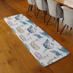 Benjamin Tate Design Whale With Flowers Runner Rug in Natural - Size: 67 cm x 230 cm - thumbnail 2