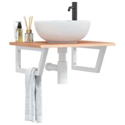 Berkfield Home Basin Shelf Wall Mounted Steel & Solid Wood Oak in Brown - thumbnail 1