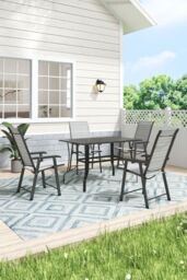 H&O Direct 5Pcs Metal Slatted Outdoor Garden Coffee Table Set in Black - thumbnail 2