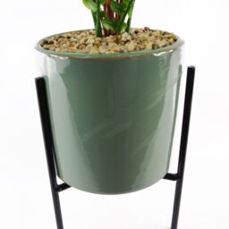 Leaf Artificial 40cm Fern Plant with Ceramic Planter Stand in Green - thumbnail 2