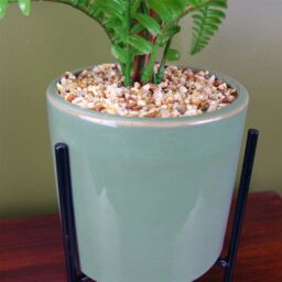 Leaf Artificial 40cm Fern Plant with Ceramic Planter Stand in Green - thumbnail 3