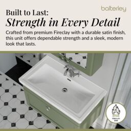 Balterley Bathroom Wall Hung 1-Drawer Vanity Unit & Fireclay Basin, Green, 800mm in Green - thumbnail 4