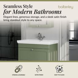 Balterley Bathroom Wall Hung 1-Drawer Vanity Unit & Fireclay Basin, Green, 800mm in Green - thumbnail 2