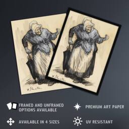 "Artery8 Angry Old Lady Sketch William James Glackens Framed Wall Art Print in Beige - Size: W12"" x H16""" - thumbnail 2