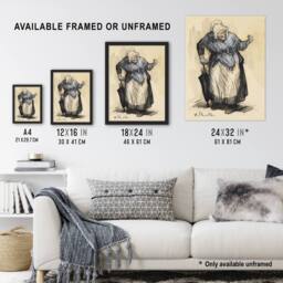 "Artery8 Angry Old Lady Sketch William James Glackens Framed Wall Art Print in Beige - Size: W12"" x H16""" - thumbnail 3