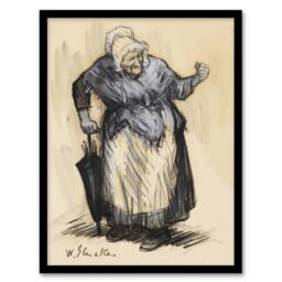 "Artery8 Angry Old Lady Sketch William James Glackens Framed Wall Art Print in Beige - Size: W12"" x H16""" - thumbnail 1