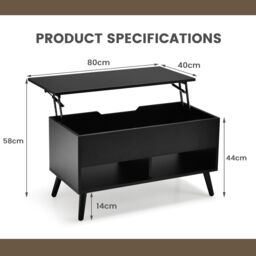 Gymax Lift Top Coffee Table Cocktail Table Center Table With 2 Open Shelves in Black - thumbnail 2