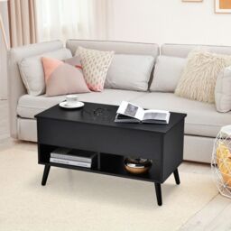 Gymax Lift Top Coffee Table Cocktail Table Center Table With 2 Open Shelves in Black - thumbnail 3
