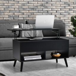 Gymax Lift Top Coffee Table Cocktail Table Center Table With 2 Open Shelves in Black - thumbnail 4