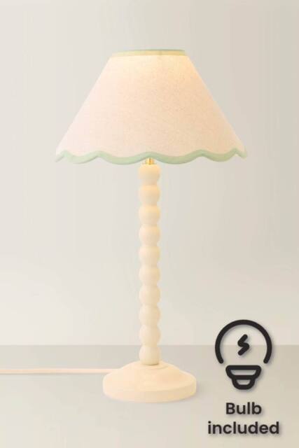 ValueLights Bobbin Colour Trim Linen Shade Cream Bobble Table Lamp with Bulb in Pale Green - image 1