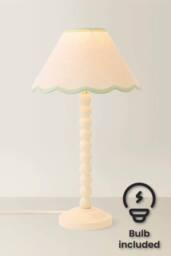 ValueLights Bobbin Colour Trim Linen Shade Cream Bobble Table Lamp with Bulb in Pale Green - thumbnail 1