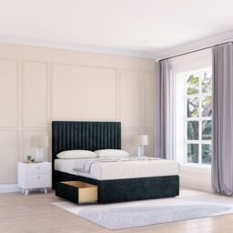 "Sloomy Manhattan Divan Bed Base 2 Drawers & 26"" Struts Headboard in Black - Size: Super King"