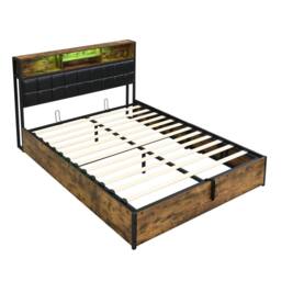 BTM Hydraulic Bed with Charging, LED & Soft Storage Headboard in Dark Brown - Size: Double - thumbnail 7