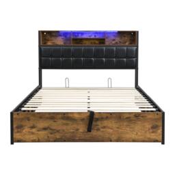 BTM Hydraulic Bed with Charging, LED & Soft Storage Headboard in Dark Brown - Size: Double - thumbnail 8