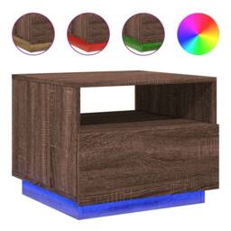 Berkfield Home Modern Coffee Table with LED Lights Brown Oak 50x49x40 cm - Size: 50 x 49 x 40 cm - thumbnail 3