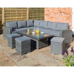 Cheshire 5 Seater Grey Weave Corner Dining Set in Mid Grey - thumbnail 2